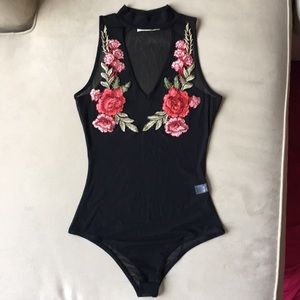 Bear Dance mesh embroidered floral bodysuit